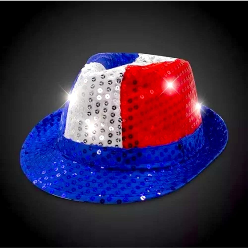 LED Light Up Hat Sequin Red, White Red Blue Unisex USA USA Party Fedora Hat